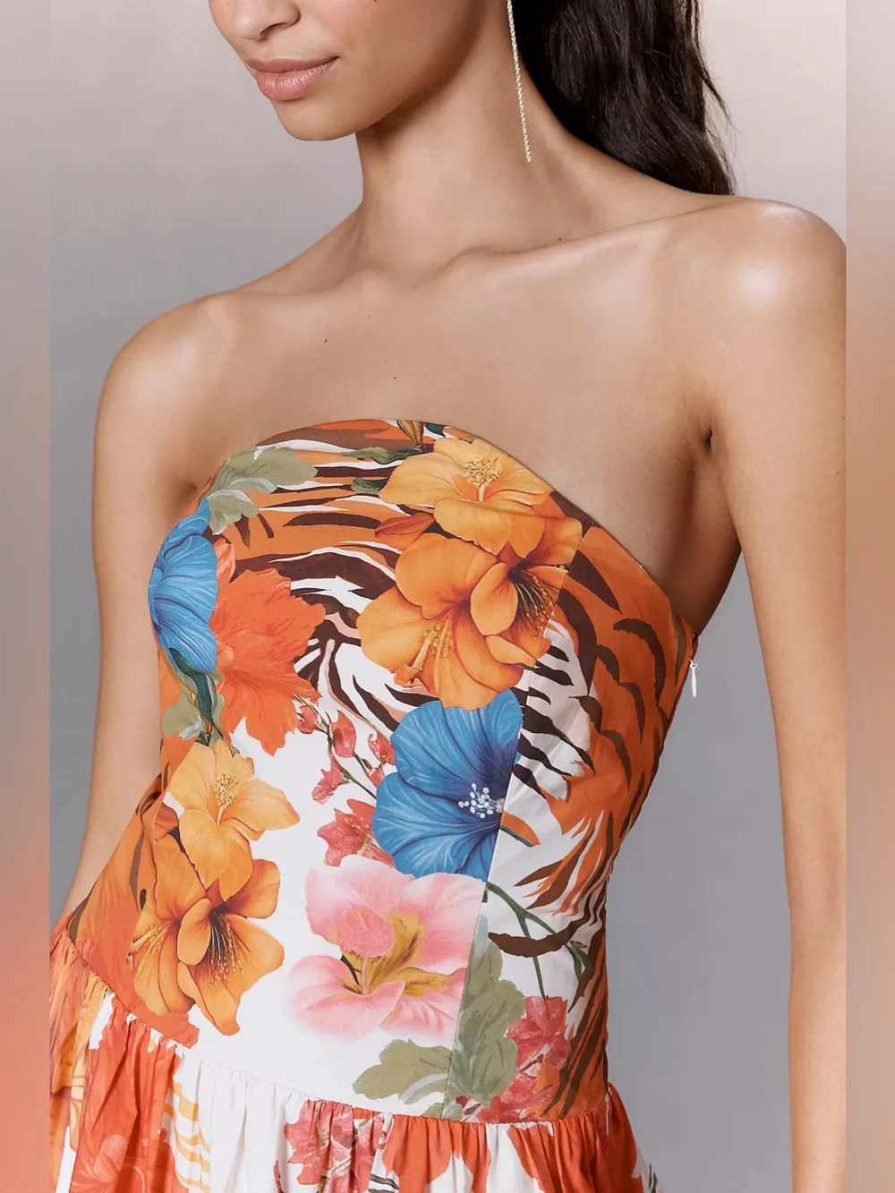Anthropologie Maeve Strapless Tiger Printed Midi Dress Size XL - Picture 3 of 9